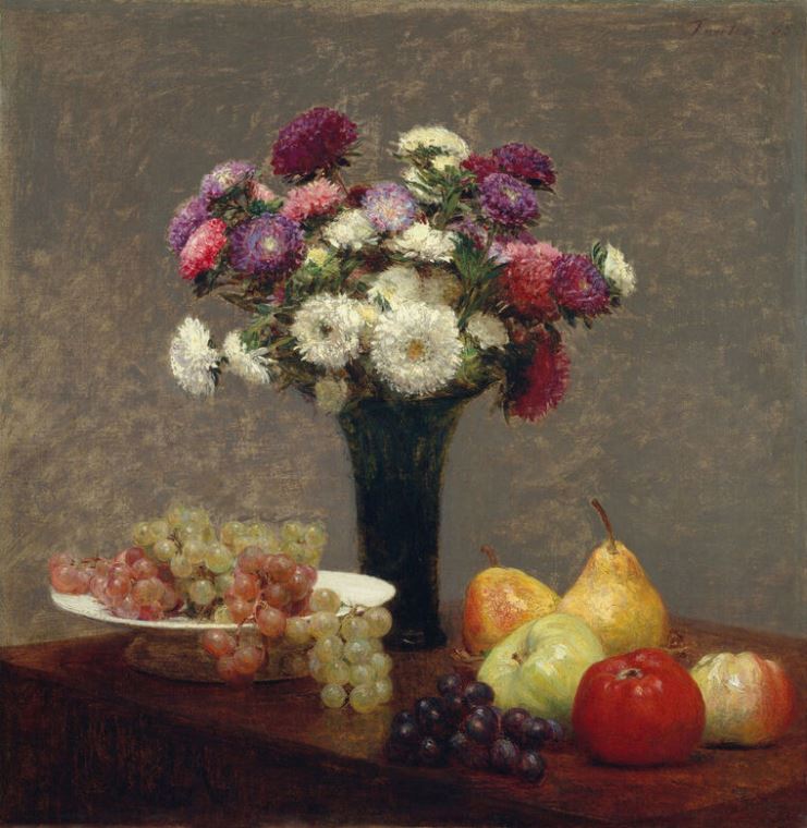 Картины Asters and fruit on the table (Henri Fantin-Latour)