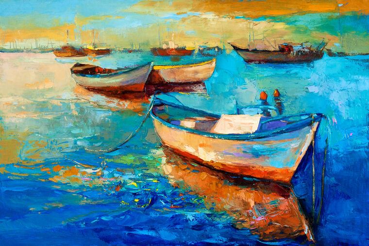 Купить и печать на заказ Картины Живописные лодки современный импрессионизм