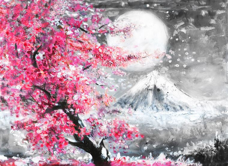 Купить и печать на заказ Картины Японский пейзаж с сакурой