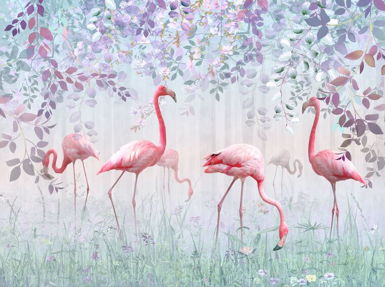 Купить и печать на заказ Картины Волшебный пейзаж с фламинго