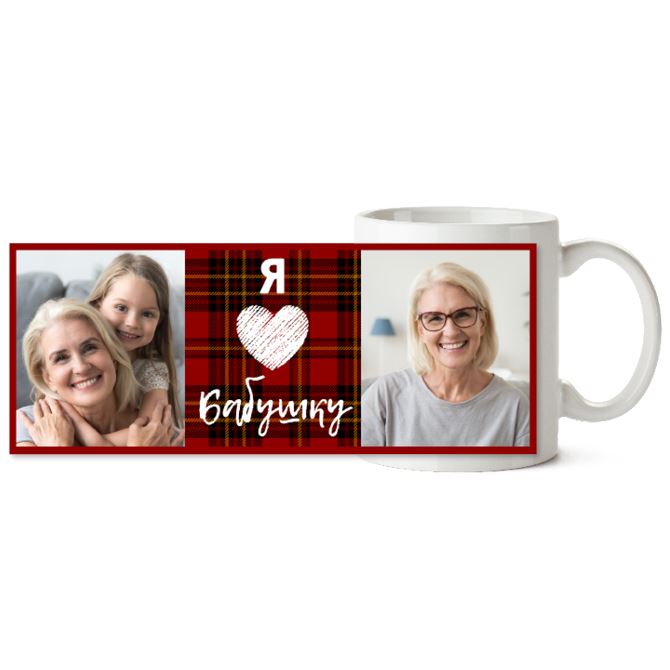 The mugs are black Red checkered background