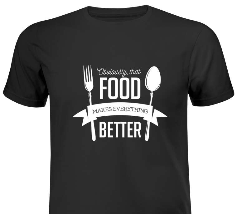 Майки, футболки черные Надпись food makes everything better