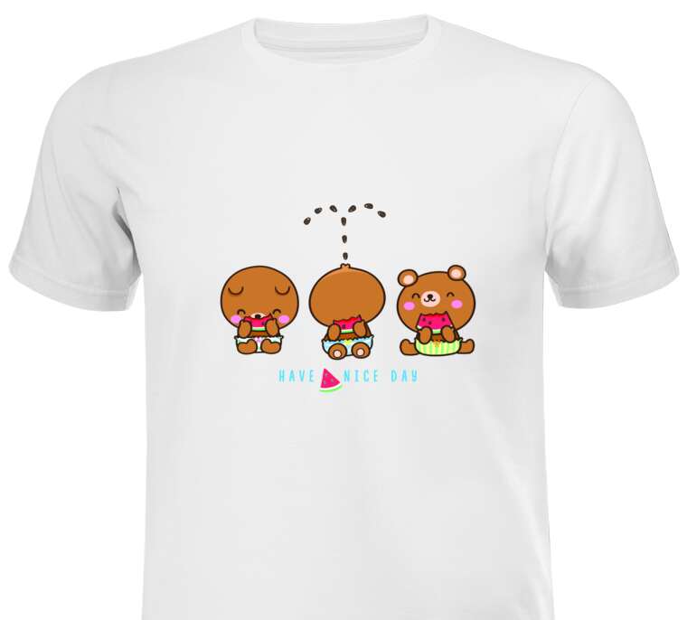 T-shirts, T-shirts Cartoon bears eating watermelon