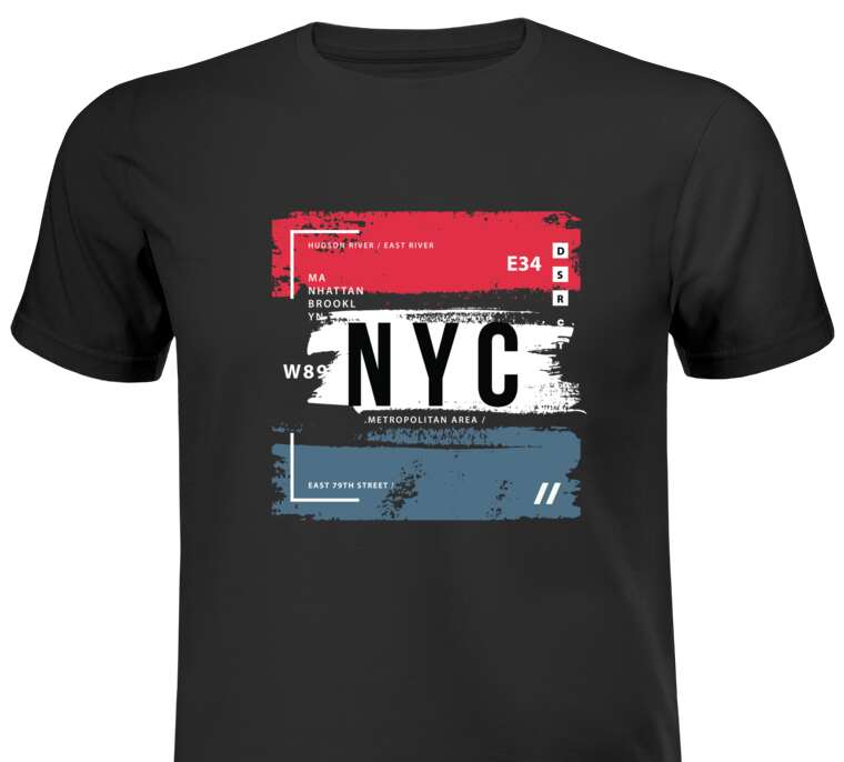 Майки, футболки черные The initials of the city of New York