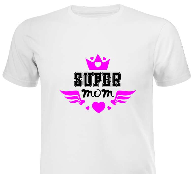 Майки, футболки белые Super mom black and pink