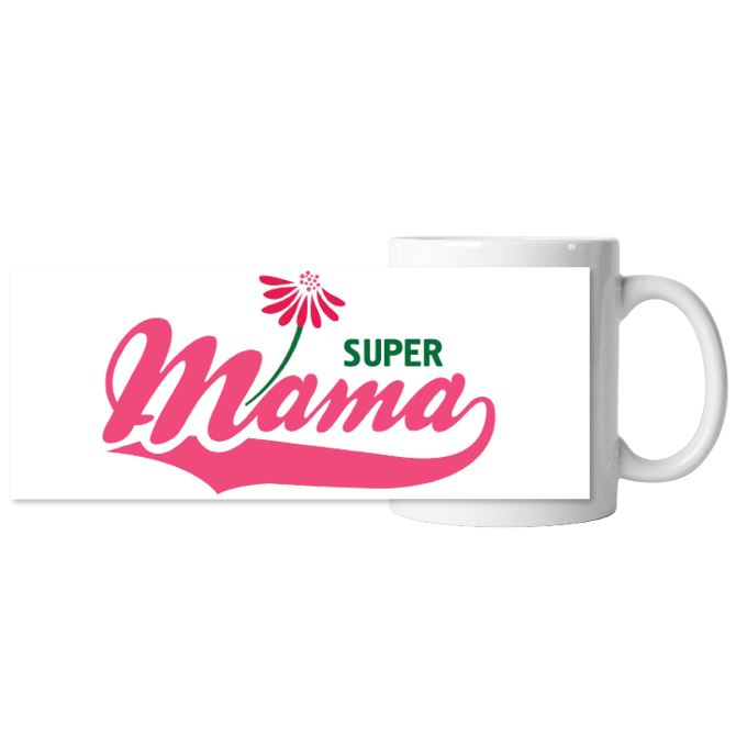 Chameleon mugs Super mama inscription and flower