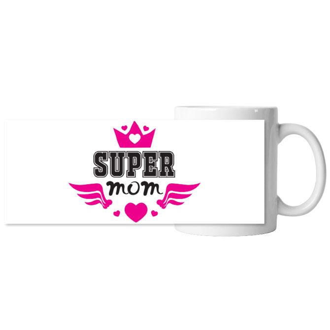 The mugs are black Super mom black and pink