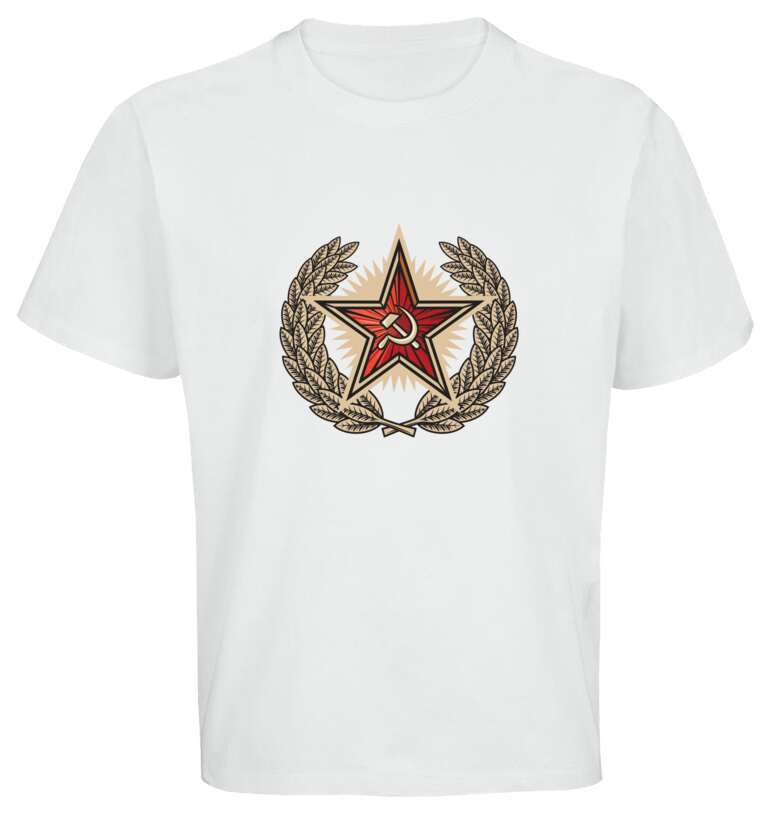 Майки, футболки оверсайз Soviet cockade of the USSR, hammer and sickle on the background of a red star