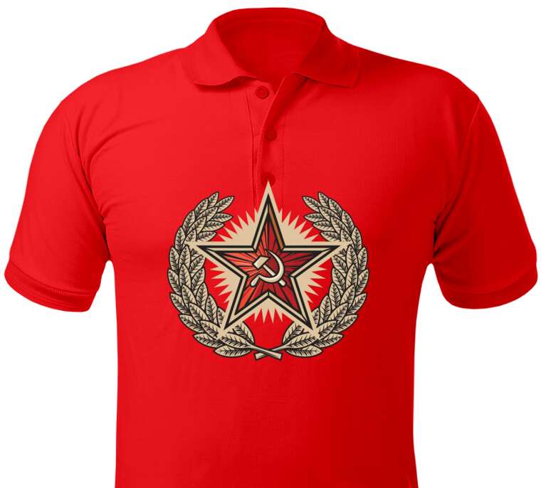 Майки, футболки поло  Soviet cockade of the USSR, hammer and sickle on the background of a red star