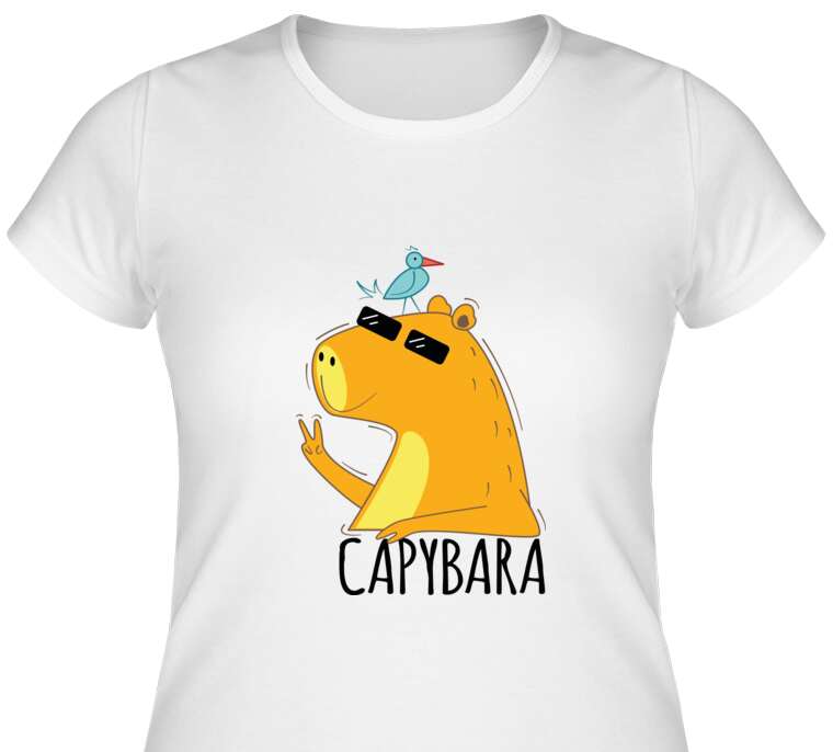 Майки, футболки женские Cool capybara with glasses