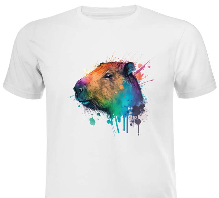 Майки, футболки мужские Multicolored capybara watercolor blots