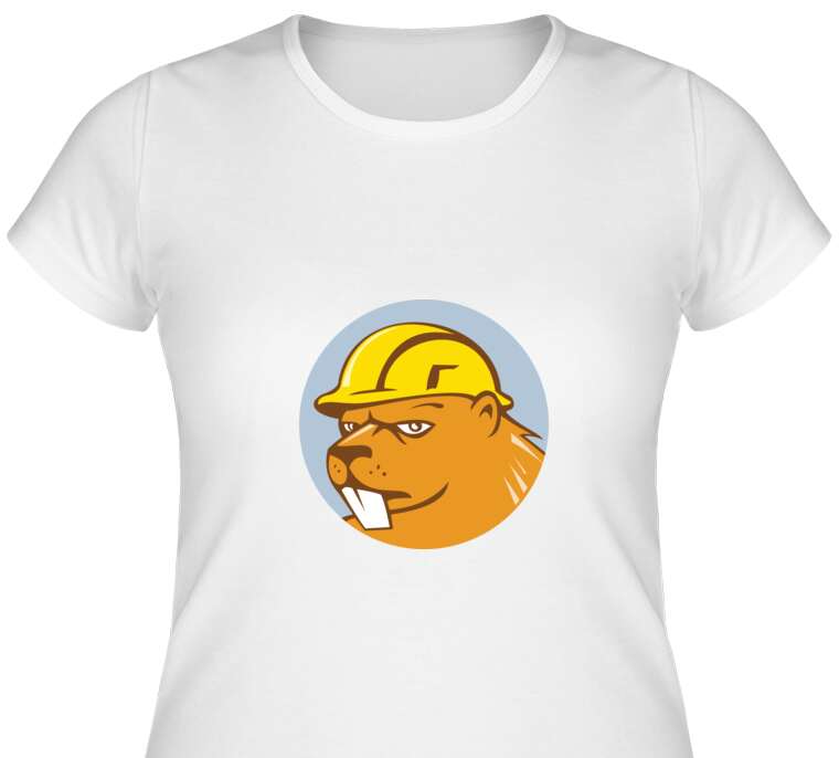 Майки, футболки женские A brutal beaver builder in a yellow helmet