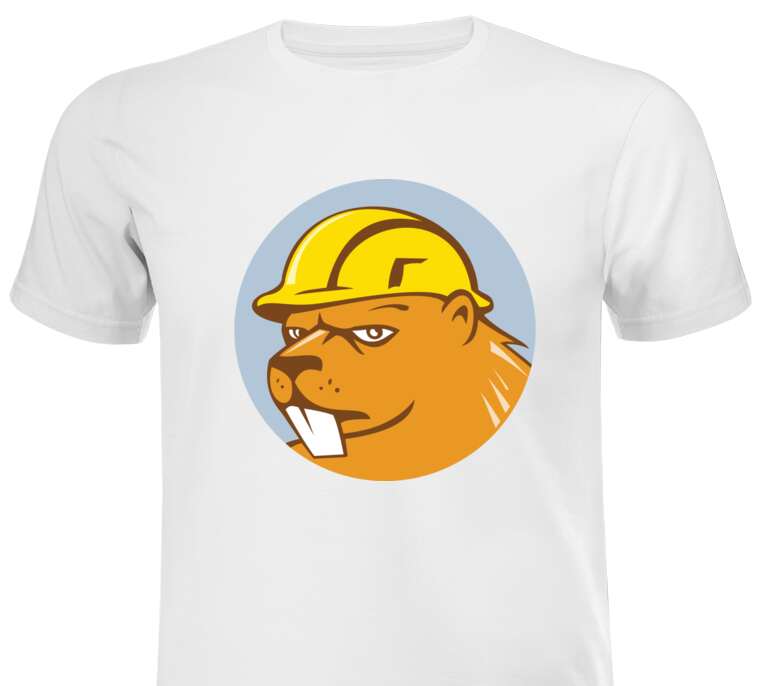 Майки, футболки мужские A brutal beaver builder in a yellow helmet