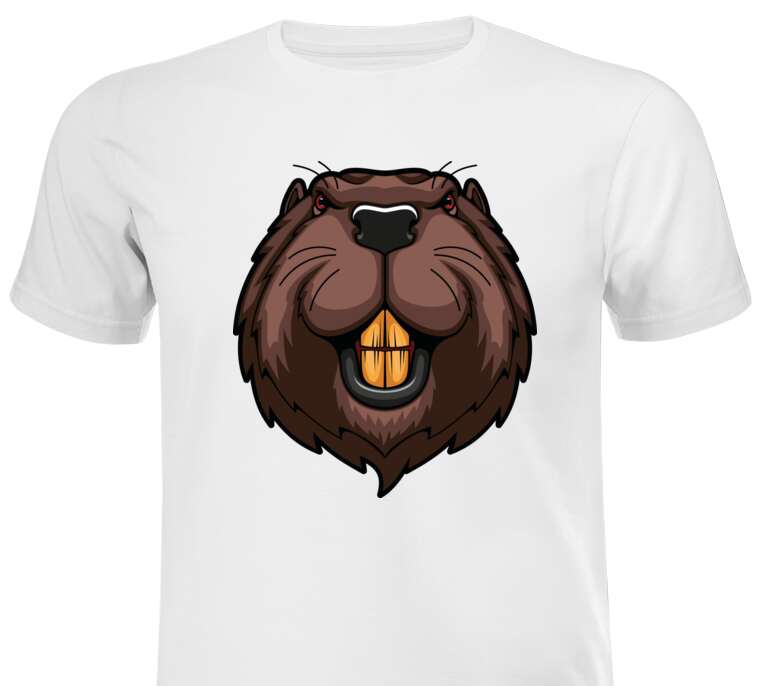 Майки, футболки черные Portrait of a beaver logo with powerful teeth