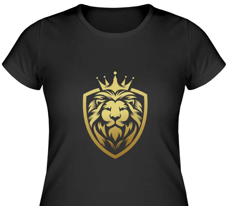 Майки, футболки женские The golden logo is a lion in a crown in the shape of a shield coat of arms