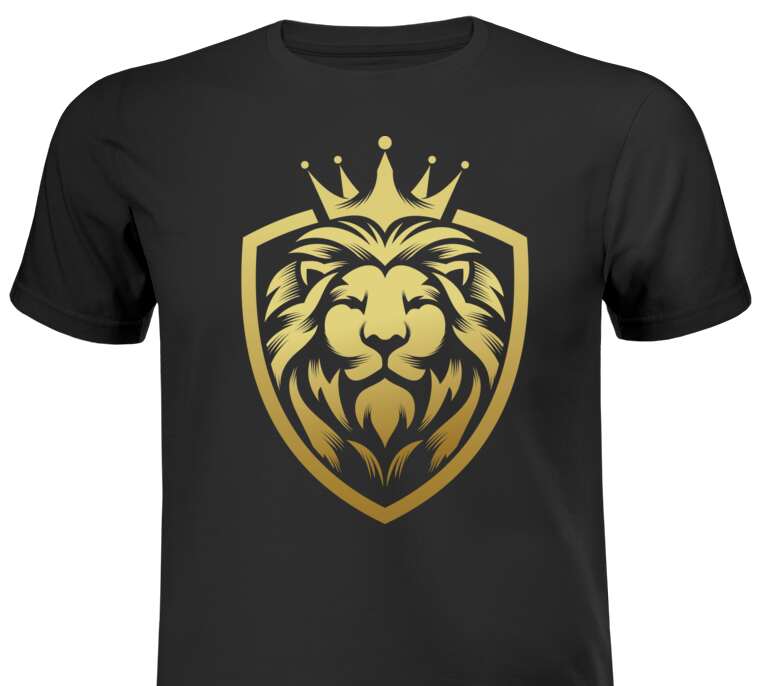 Майки, футболки мужские The golden logo is a lion in a crown in the shape of a shield coat of arms