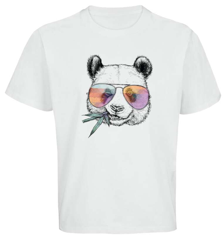 Майки, футболки оверсайз Panda in colored glasses with a bamboo branch