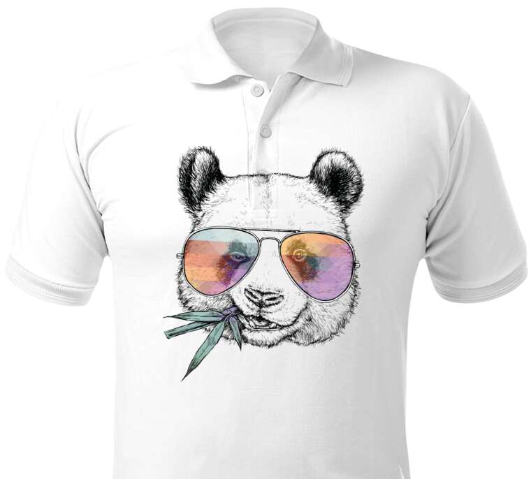 Майки, футболки поло  Panda in colored glasses with a bamboo branch