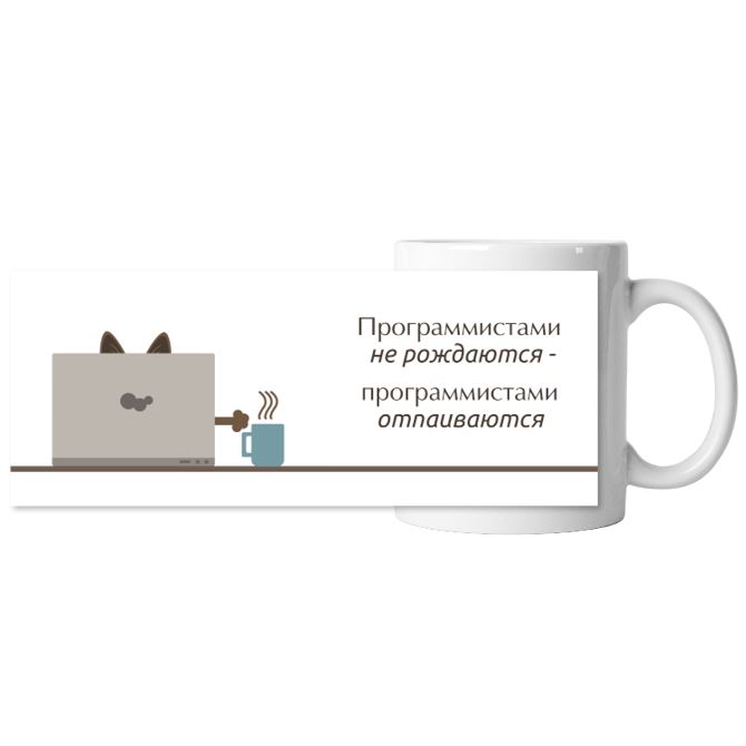 Кружки хамелеон A programmer cat with a cup of coffee