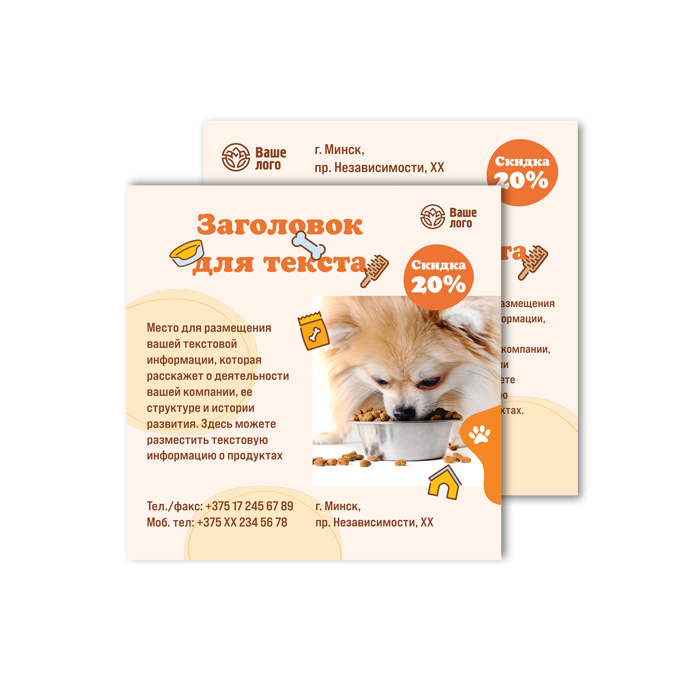 Флаеры квадратные Pet supplies, pet store