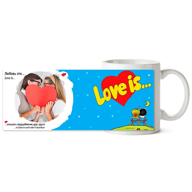 The mugs are black Love is....