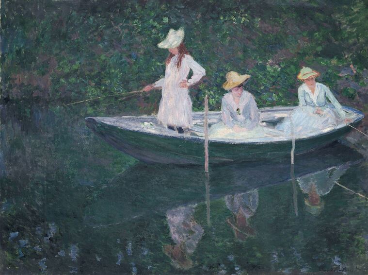 Картины на пластике, пеноркартоне Claude Monet In the Norwegian Boat at Giverny