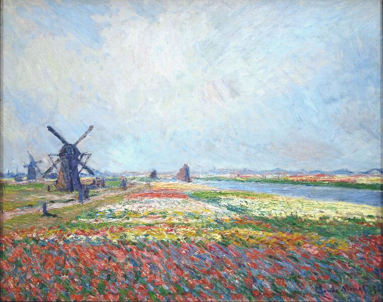 Купить и печать на заказ Картины на фотобумаге Клод Моне Fields of Flowers and Windmills near Leiden