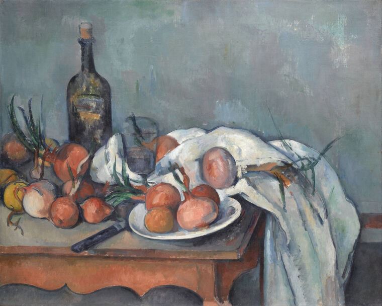 Картины на пластике, пеноркартоне Paul Cezanne Onions and Bottle