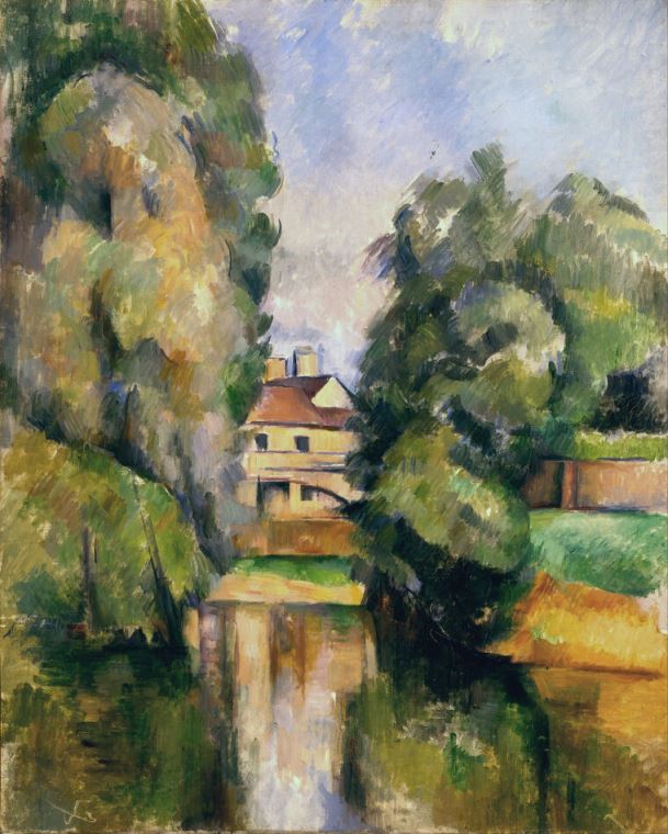 Картины, фото с паспарту Paul Cezanne-Country House by a River