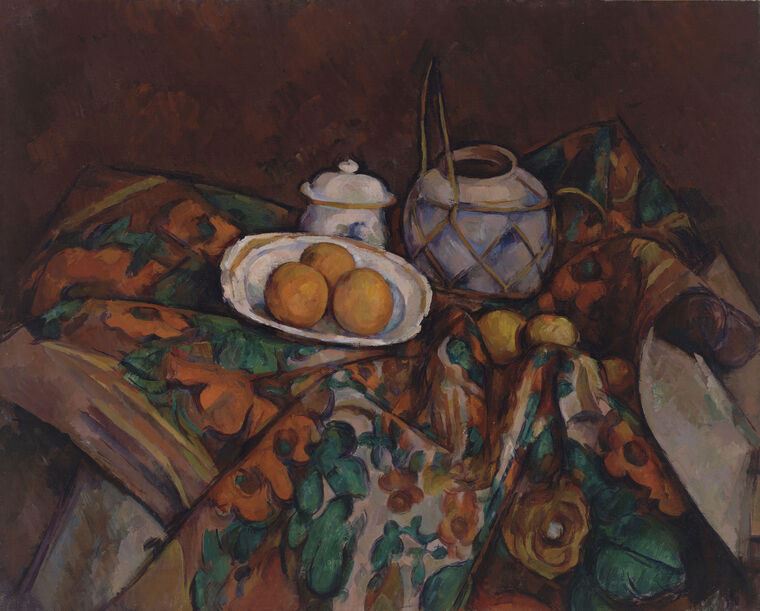 Купить и печать на заказ Картины на подрамнике Поль Сезанн Ginger Jar, Sugar Bowl and Oranges