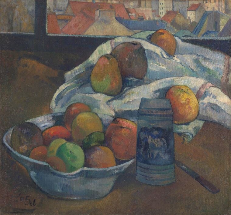 Картины на пластике, пеноркартоне Paul Gauguin Bowl of Fruit and Tankard before a Window