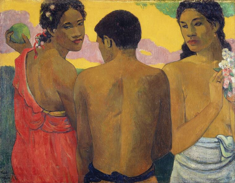 Картины, фото с паспарту Paul Gauguin Three Tahitians