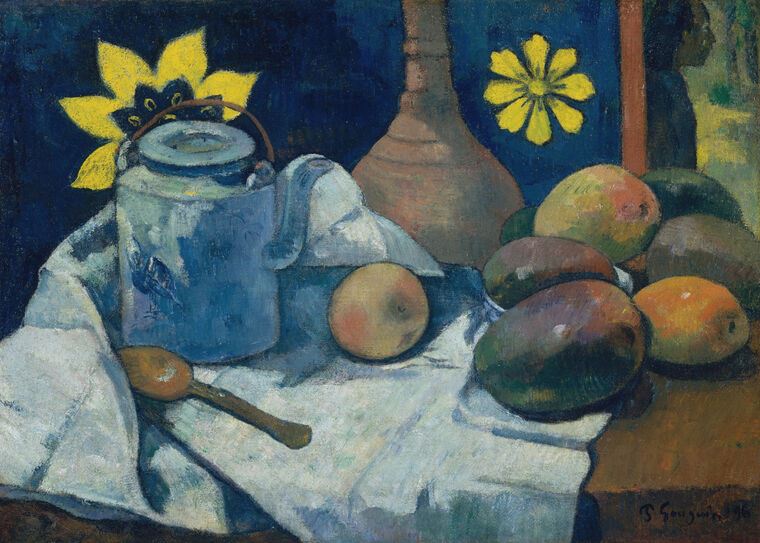 Картины, фото с паспарту Paul Gauguin Still Life with Teapot and Fruit