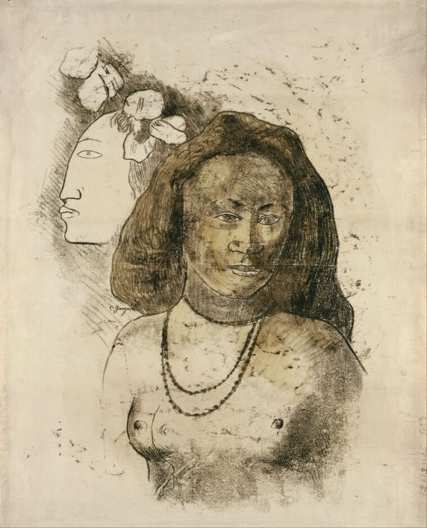 Картины, фото с паспарту Paul Gauguin Tahitian Woman with Evil Spirit