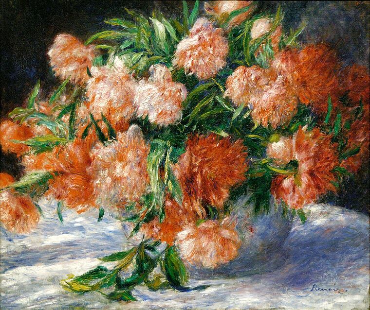 Картины, фото с паспарту Pierre Auguste Renoir Peonies