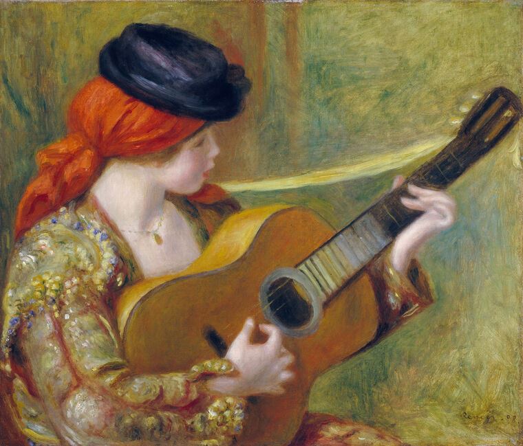 Купить и печать на заказ Картины на подрамнике Пьер Огюст Ренуар Young Spanish Woman with a Guitar