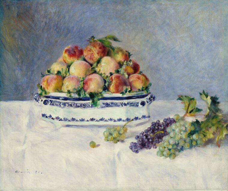 Купить и печать на заказ Картины на подрамнике Пьер Огюст Ренуар Still Life with Peaches and Grapes