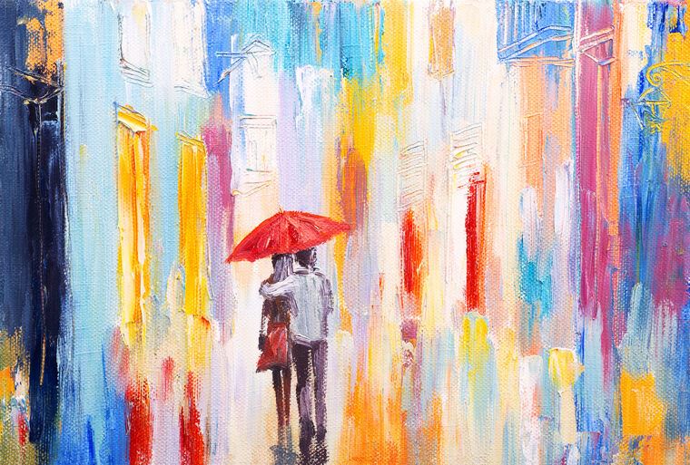 Картины на пластике, пеноркартоне Couple under an umbrella