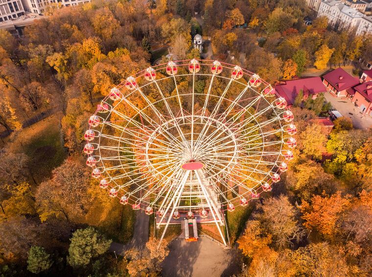 Купить и печать на заказ Картины, фото с паспарту Колесо обозрения в Минск, парк Горького