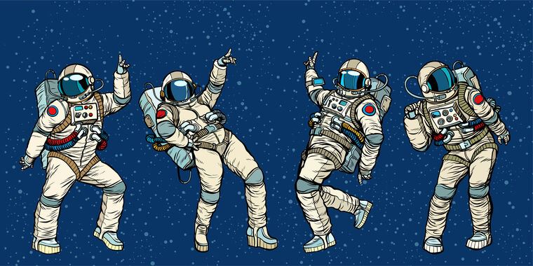 Картины, фото с паспарту Dancing astronauts