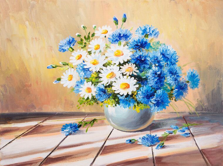 Картины на пластике, пеноркартоне Solar still life with daisies