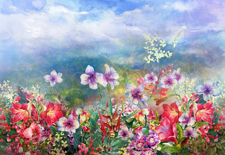 Картины в рамке, багете Colorful flowers watercolor