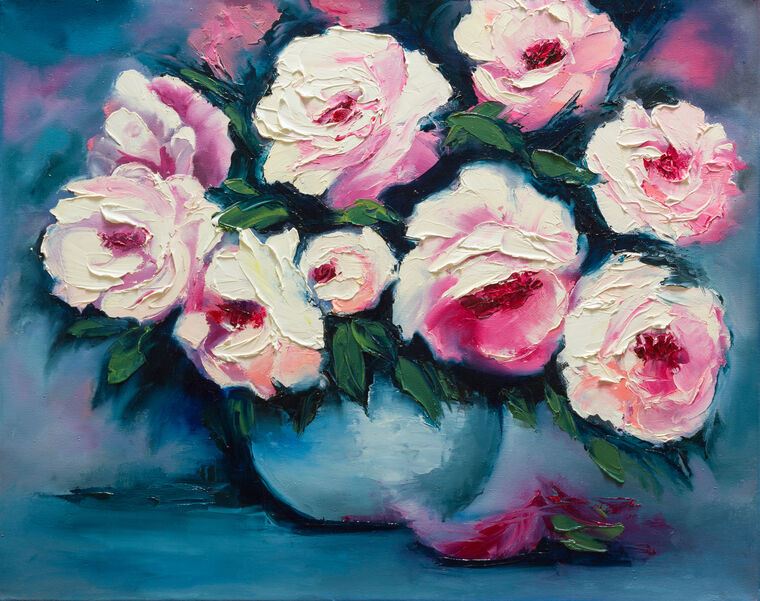 Картины, фото с паспарту Peonies in vase oil