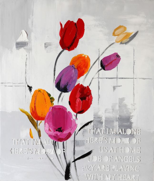 Картины в рамке, багете Tulips on gray background