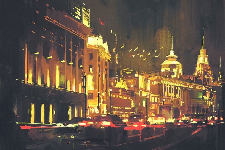 Картины на пластике, пеноркартоне Shanghai night digital painting