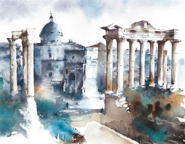 Картины, фото с паспарту Rome watercolor