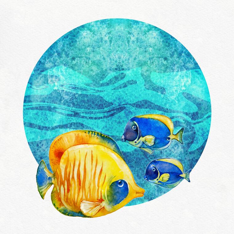 Картины на пластике, пеноркартоне Colorful fish watercolor