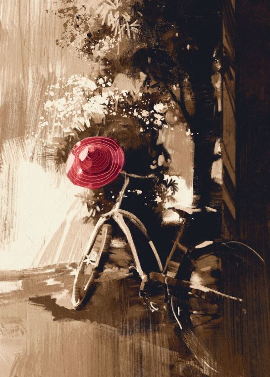 Картины на пластике, пеноркартоне Digital painting retro bike and hat