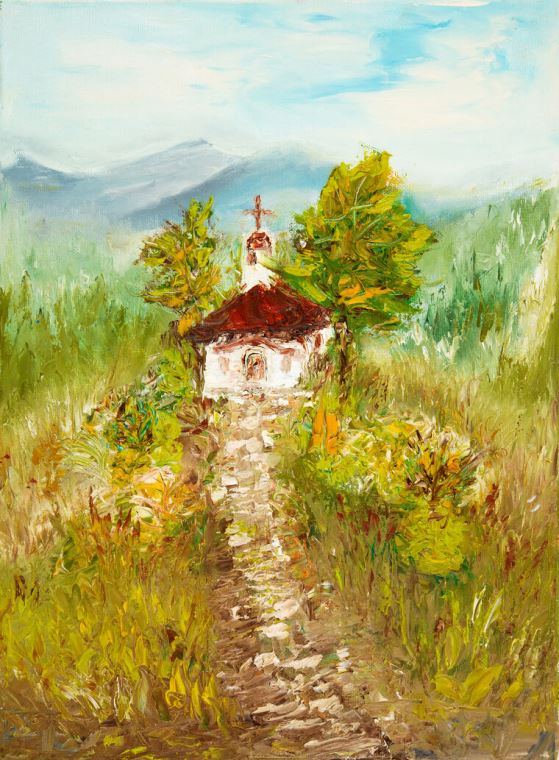 Картины на пластике, пеноркартоне The chapel in the village