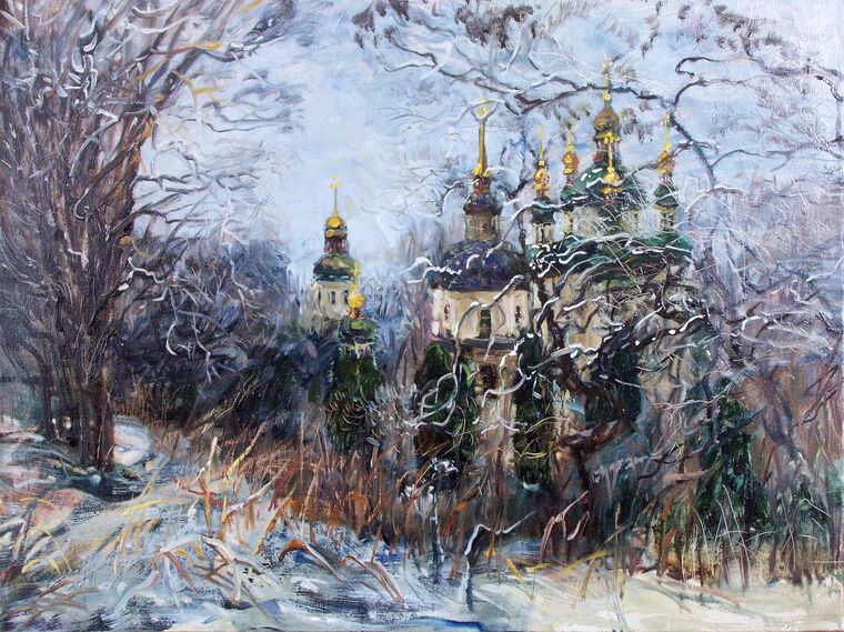 Картины на пластике, пеноркартоне Church in winter